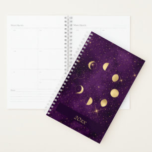 Phases de la Lune d'or sur les étoiles violettes