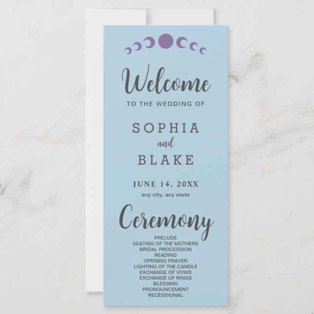 Phases de la lune violette Programme de mariage bl (Devant)