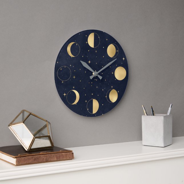 Phases de lune céleste or Acrylique Horloge murale (Bureau)