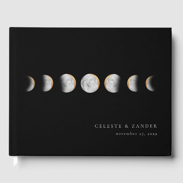 Phases de lune dorée Livre d'invité Mariage modern (Recto)