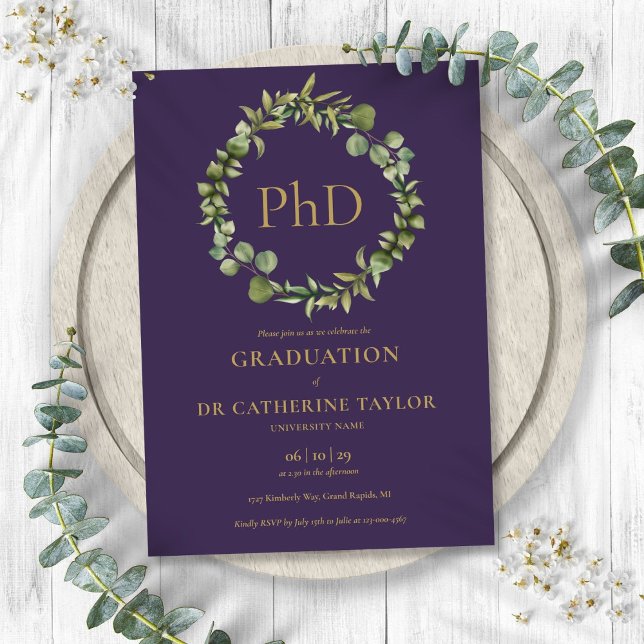 PhD-Abitur Lila Garland Graduation Party Einladung (PhD Degree Purple Garland Graduation Party Invitation)