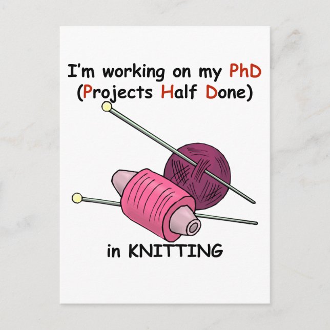 PhD beim Stricken Postkarte (Vorderseite)