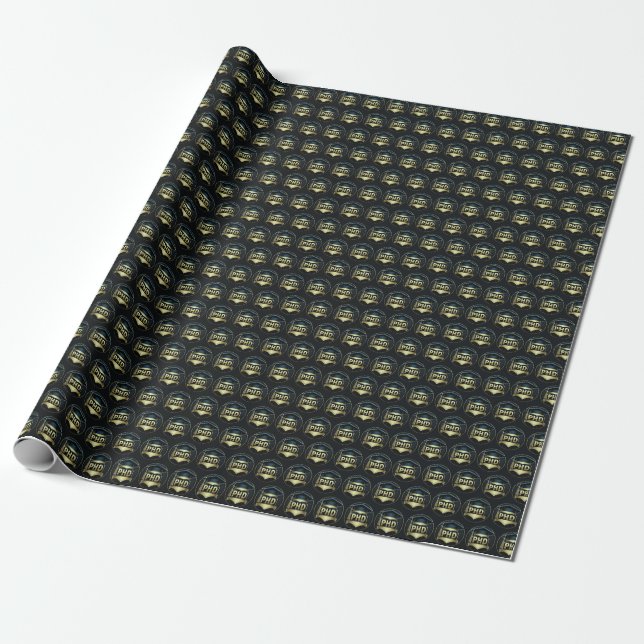 Phd Cap Gold Schwarzes Muster Doktorgrad Geschenkpapier (Ungerollt)