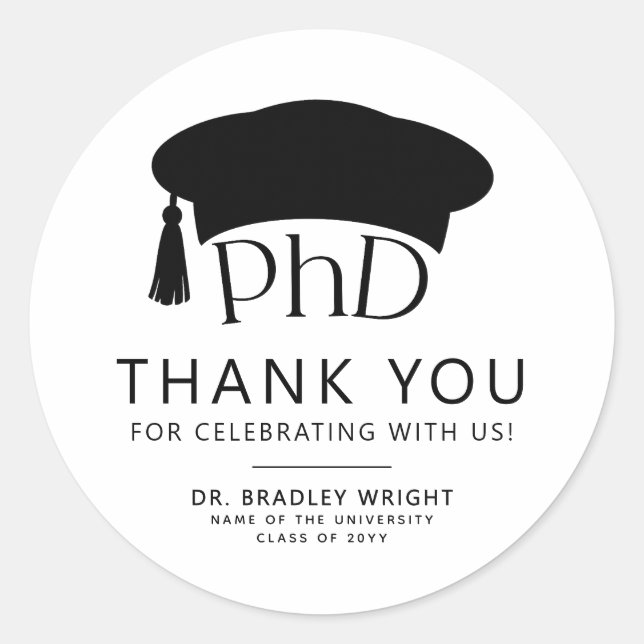 PhD Doctoral Grad Hat Graduation Thank You Runder Aufkleber (Vorderseite)