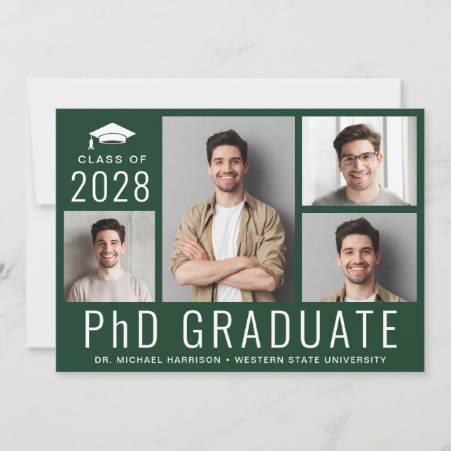 PhD-Doktorat 5 Foto Grüne Graduation Party Einladung (Vorderseite)