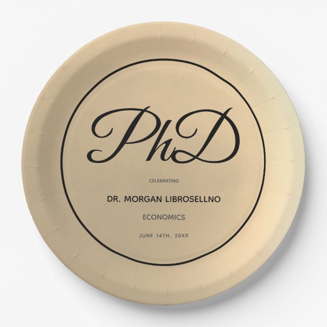 PhD Gold Black Graduation Party Pappteller (Vorderseite)