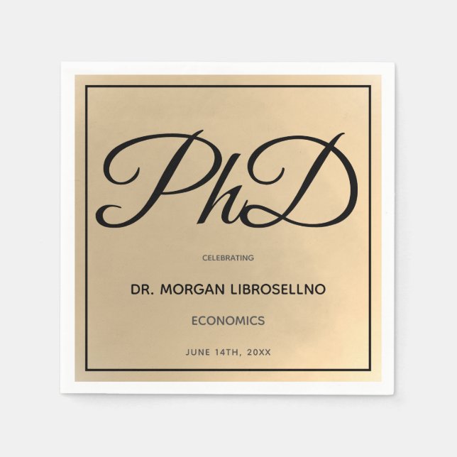 PhD Gold Black Graduation Party Serviette (Vorderseite)