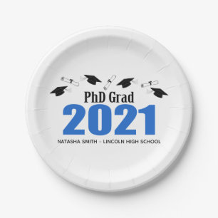 Phd Grad 2021 Graduationskarten und Diplome (blau) Pappteller