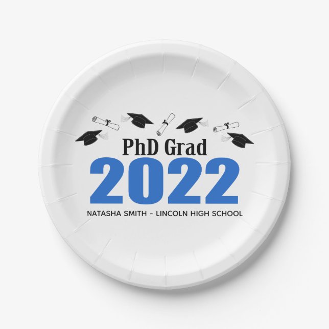 Phd Grad 2022 Graduationskarten und Diplome (blau) Pappteller (Vorderseite)