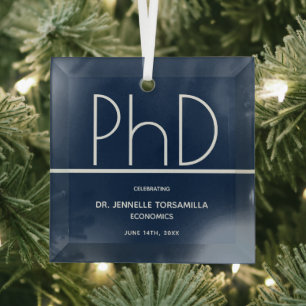 PhD-Grad-Blue Keepake-Abschluss Ornament Aus Glas