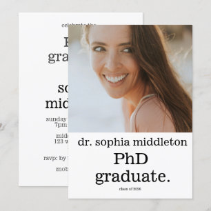 PhD Graduate Simple Foto Moderner Schriftart Einladung