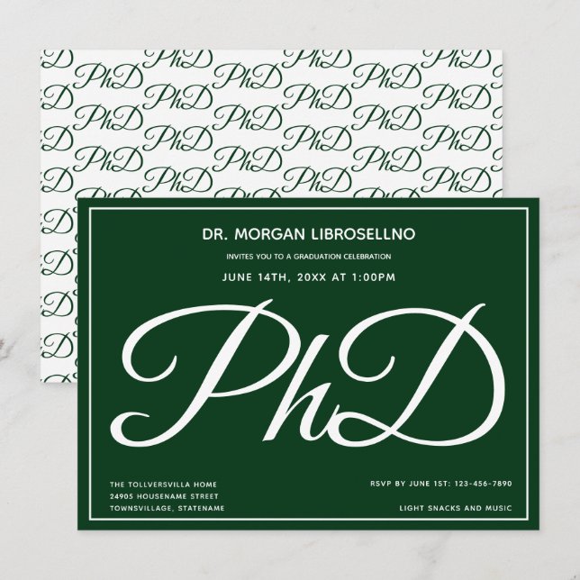 PhD grüne Graduierungspartei Einladung (Vorne/Hinten)