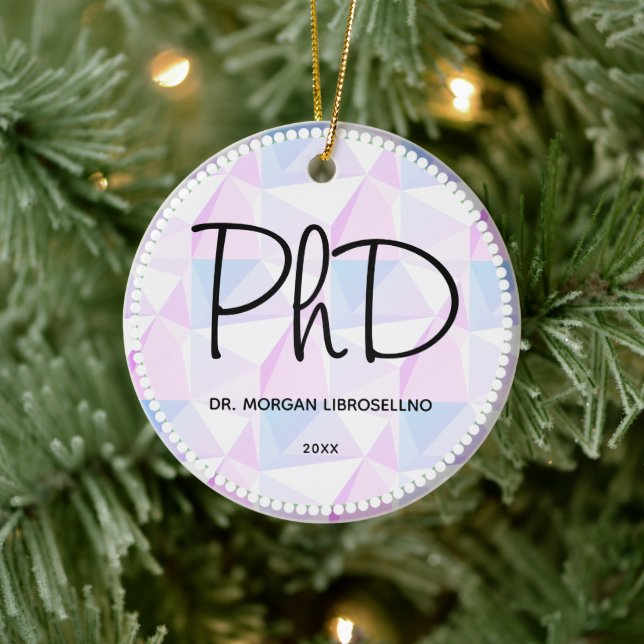 PhD Lila schwarzer Abschluss Abstrakter Name Jahr Keramik Ornament (Baum)