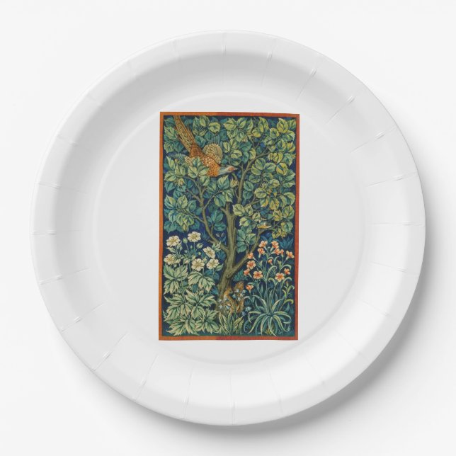 Pheasant Bird in a Tree (von William Morris) Pappteller (Vorderseite)