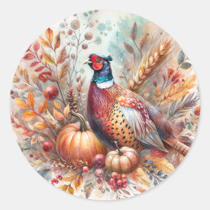 Pheasant Fall Theme mit Pumpkins Runder Aufkleber