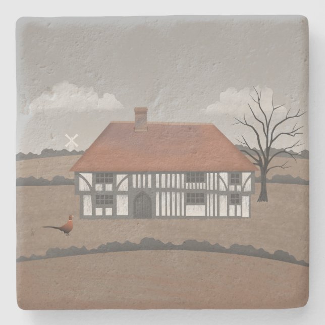Pheasant Farmhouse Steinuntersetzer (Vorderseite)