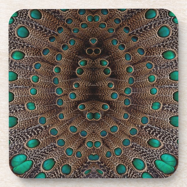 Pheasant Fether Fraktal Design Getränkeuntersetzer (Vorderseite)