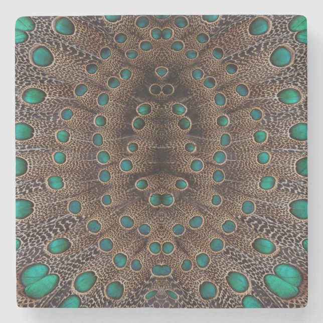 Pheasant Fether Fraktal Design Steinuntersetzer (Vorderseite)