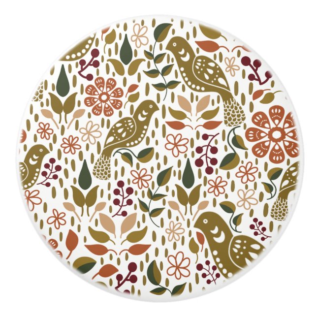 Pheasant Folk Art Knob Puls | Rustikale Hardware Keramikknauf (Vorderseite)