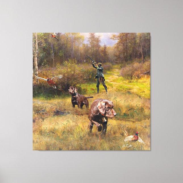 Pheasant Jagen mit Pudelzeigen Leinwanddruck (Vorderseite)