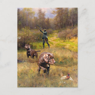 Pheasant Jagen mit Pudelzeigen Postkarte