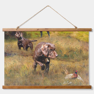 Pheasant Jagen mit Pudelzeigen Wandteppich Mit Holzrahmen