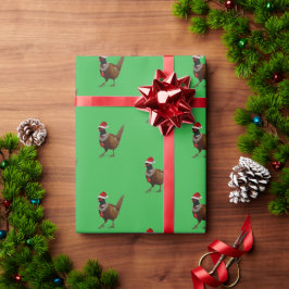 Pheasant on green Christmas gift wrapping paper Geschenkpapier