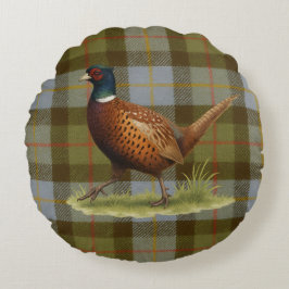 Pheasant on Tartan / Tweed Cushion Home Decor Rundes Kissen