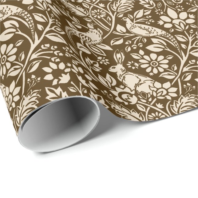 Pheasant und Hare Pattern, braun und Beige Geschenkpapier (Rolleneckpunkt)