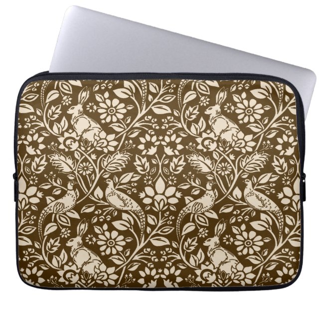 Pheasant und Hare Pattern, braun und Beige Laptopschutzhülle (Vorderseite)