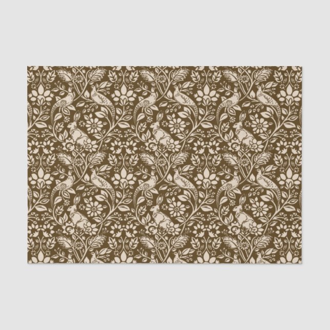Pheasant und Hare Pattern, braun und Beige Seidenpapier (Vorderseite)