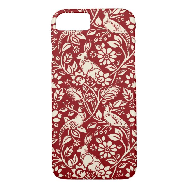 Pheasant und Hare Pattern, Deep Red und Creme Case-Mate iPhone Hülle (Rückseite)