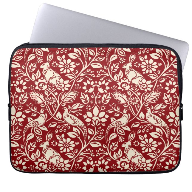 Pheasant und Hare Pattern, Deep Red und Creme Laptopschutzhülle (Vorderseite)