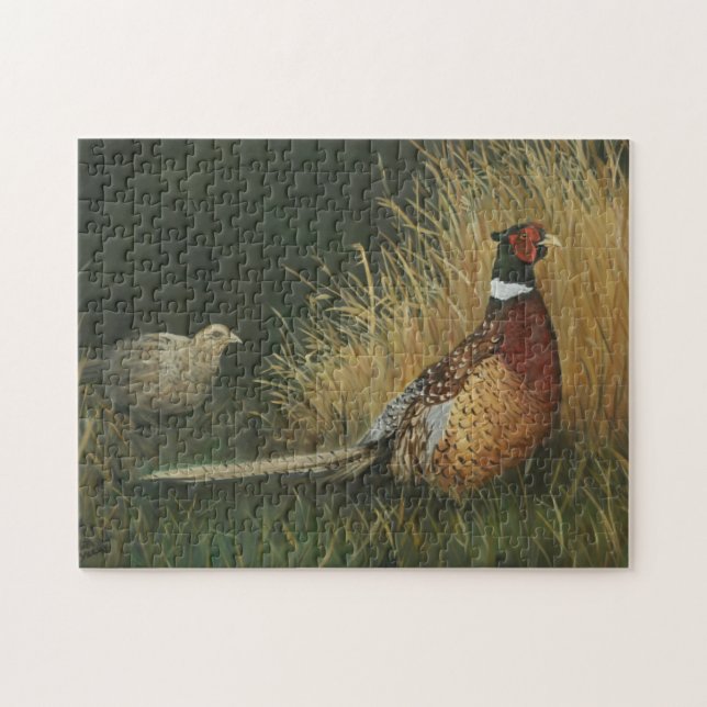 Phéasants dans le Puzzle d'Art d'Oiseau d'Herbe (Horizontal)