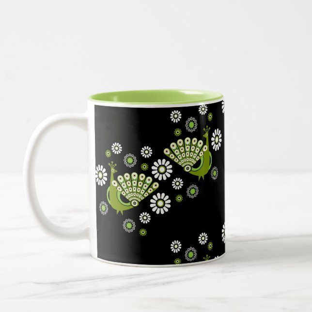 Pheasants Peacock Art Zweifarbige Tasse (Links)