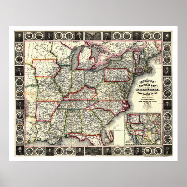Phelps United Staaten Map 1852 Poster (Vorne)