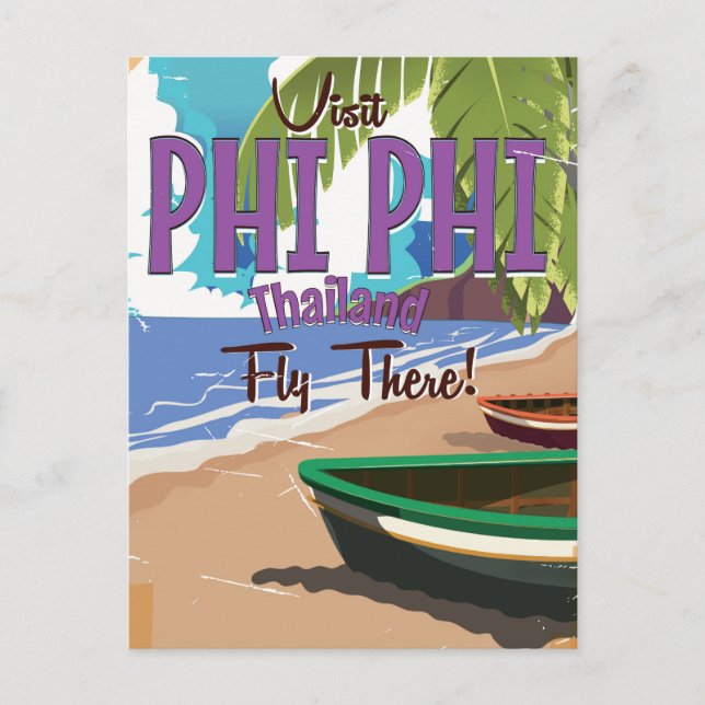 Phi Phi thailand Vintage Reiseplakat Postkarte (Vorderseite)