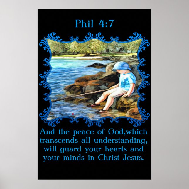 Phil 4:7 Baby Junge fischen im Fluss. Poster (Vorne)