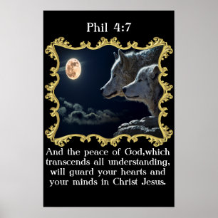 Phil 4:7 Wölfe schauen in den Vollmond. Poster