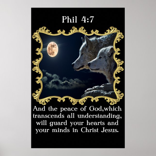Phil 4:7 Wölfe schauen in den Vollmond. Poster (Vorne)