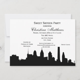 Philadelphia Black Skyline Silhouette Sweet 16 Einladung