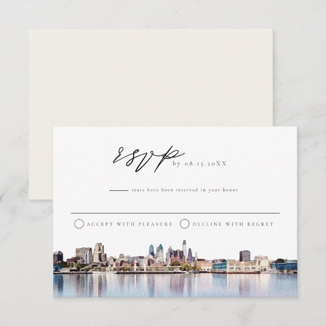 PHILADELPHIA City Skyline Watercolor UAWG Postkart Einladung (Vorne/Hinten)