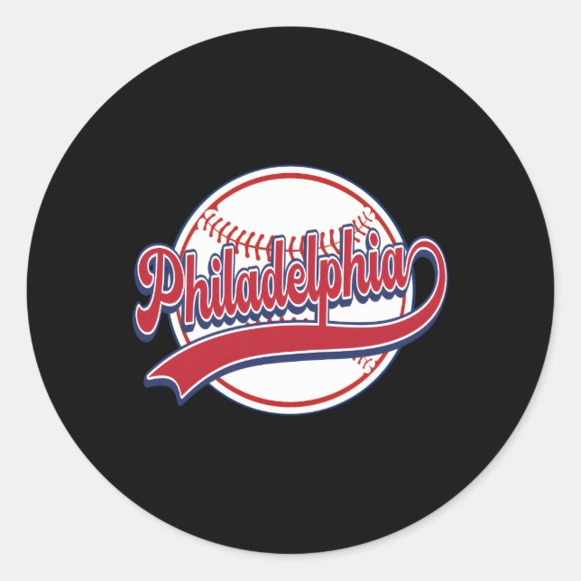 Philadelphia Cityscape Baseball Player Fans Runder Aufkleber (Vorderseite)