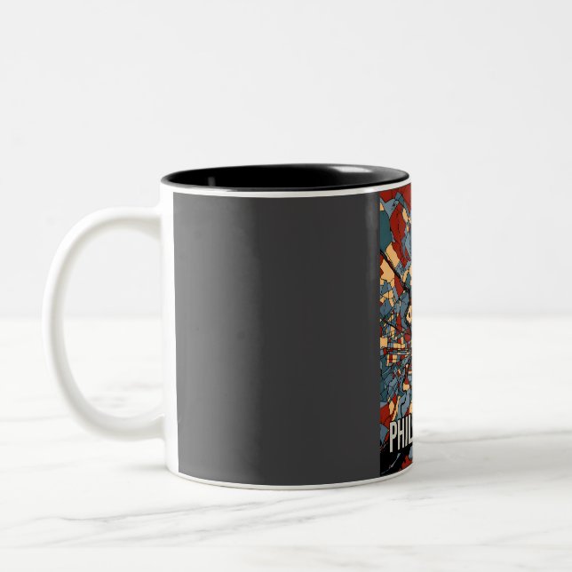 Philadelphia Earthtone Map - Farbenfrohe Abstrakte Zweifarbige Tasse (Links)