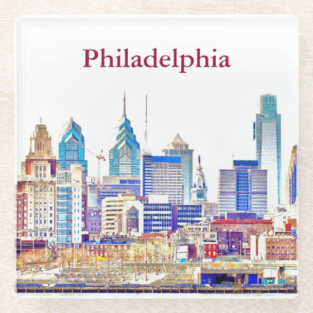 Philadelphia-Farbskizze-Glas-Untersetzer Glasuntersetzer (Vorderseite)