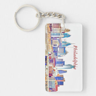 Philadelphia-Farbskizze-Skyline-Rechteck-Schlüsse Schlüsselanhänger