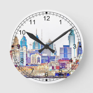 Philadelphia-Farbskizze-Wanduhr Runde Wanduhr