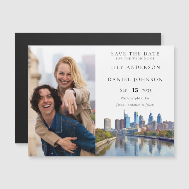 Philadelphia Foto Hochzeit Termin Merkblatt Magneteinladung (Vorne/Hinten)