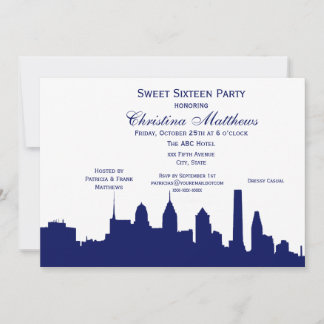 Philadelphia Navy Skyline Silhouette Sweet 16 Einladung