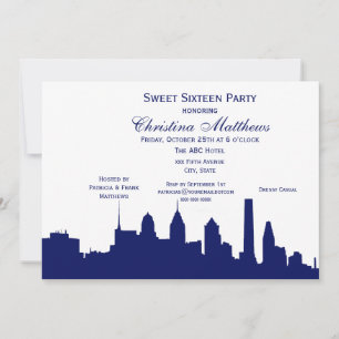 Philadelphia Navy Skyline Silhouette Sweet Sixteen Einladung